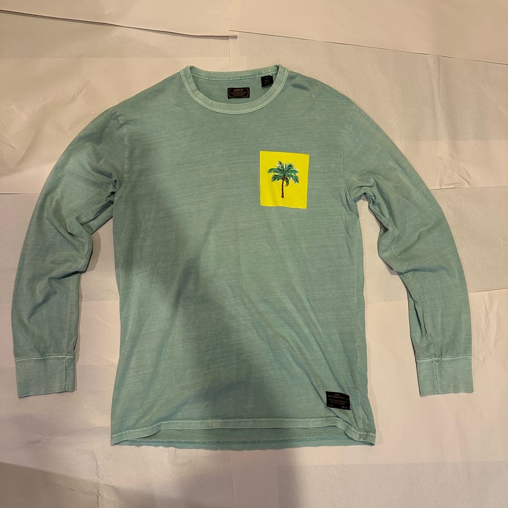 Long Sleeve Medium Blue Palm Tree Tee